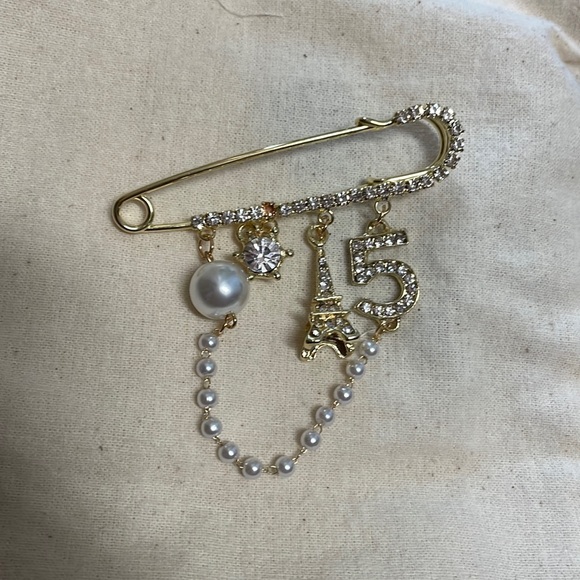 Gold and crystal brooch - Picture 5 of 7